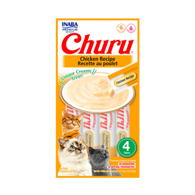 INABA Churu CHICKEN Recipe Lickable Purée Natural Cat Treats 4 Tubes (works out as $13.75 per tube) - Expiry 10.21.2024