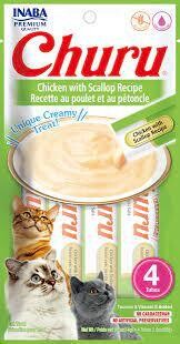 INABA Churu Cat Treats, CHICKEN WITH SCALLOP Recipe Lickable Purée Natural Cat Treats 4 Tubes (works out as $13.75 per tube)
