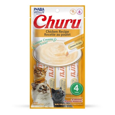 INABA Churu CHICKEN Recipe Lickable Purée Natural Cat Treats 4 Tubes (works out as $13.75 per tube) - Expiry 10.21.2024