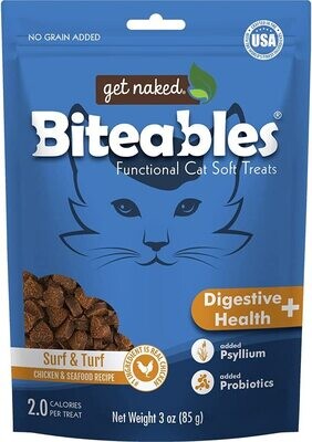 Get Naked Biteables Natural Soft Treats for Cats, Digestive Health Plus, Surf &amp; Turf Recipe, 3 oz, 1 Pouch - Exp March.02.2023
