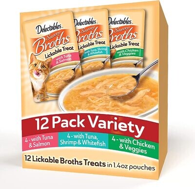 Delectables Hartz Savory BROTHS Lickable Wet Cat Treats for Adult &amp; Senior Cats, 12 Pack - TTD $222.00 (works out as $18.50 per pouch - NOT sold individually)