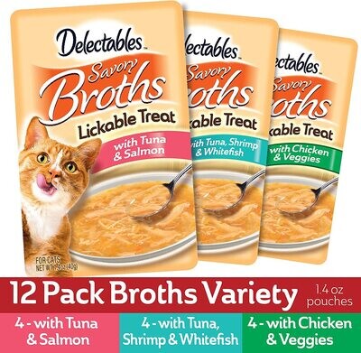 Delectables Hartz Savory BROTHS Lickable Wet Cat Treats for Adult &amp; Senior Cats, 12 Pack - TTD $222.00 (works out as $18.50 per pouch - NOT sold individually)