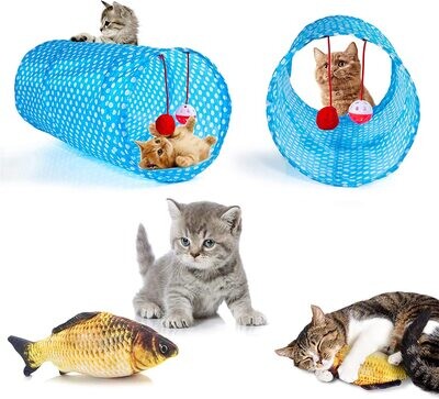 31 PCS AILUKI​ Cat Toys Kitten Toys Assortments, Variety Catnip Toy Set Including 2 Way Tunnel, Cat Feather Teaser, Catnip Fish, Mice, Colorful Balls and Bells for Cat, Puppy, Kitty