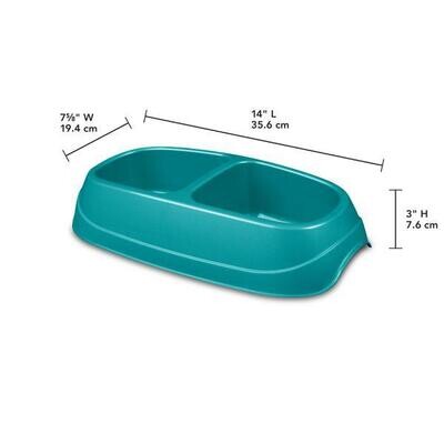 **Sterilite (L) LARGE Double Pet Dish; Dimensions: 14" x 7 5/8" x 3"​; Colour: Sea Going