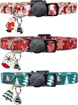 *Casidoxi Cat Christmas Collars Breakaway with Bell &amp; Pendant, Xmas Cat Safety Collars for Kitten/Cat - SOLD INDIVIDUALLY