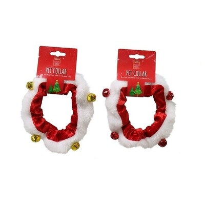 **CHRISTMAS PET COLLAR WITH NUTBELLS; 2 Designs Velveteen w/Plush Trim & 4pc RED Nutbells OR Velveteen w/ Plush Trim & 4pc GOLD Nutbells; Velcro-Sticky Tab Closure; ONE SIZE: MED/LARGE (Cat) /SM (Dog) **CHRISTMAS PET COLLAR WITH NUTBELLS; 2 Designs Velveteen w/Plush Trim & 4pc RED Nutbells OR Velveteen w/ Plush Trim & 4pc GOLD Nutbells; Velcro-Sticky Tab Closure; ONE SIZE: MED/LARGE (Cat) /SM (Dog)