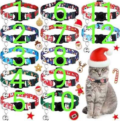 Christmas Cat Collar Breakaway Cat Collar with Silver BELL Adjustable Pet Collar PRINTED Collar - Gingerbread Man Snowman Santa Claus Elk Xmas Tree PATTERN for Kitten Cat Christmas, Brand: Weewooday