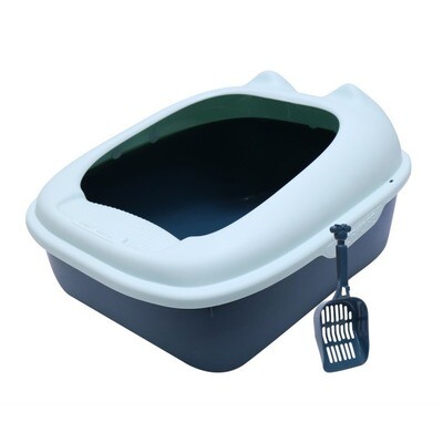 Cat Ears Design CAT LITTER BOX W/SCOOP LARGE; COLOUR: LIGHT MINT &amp; BLACK; SIZE: 51CM X 41CM (21inches x 16.5inches); Colour: Light Mint (TOP), Black (BASE)​