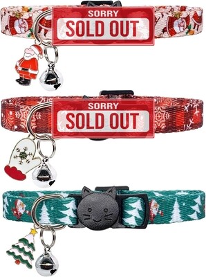 *Casidoxi Cat Christmas Collars Breakaway with Bell &amp; Pendant, Xmas Cat Safety Collars for Kitten/Cat - SOLD INDIVIDUALLY