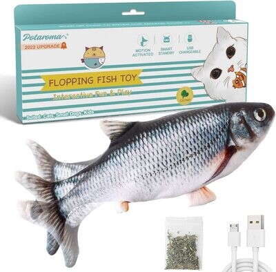 Potaroma Flopping Fish Cat Toy with SilverVine and Catnip, 2022 Upgraded, Moving Fish for Small Dogs, Realistic Wiggle Fish 10.5", Interactive Motion Kitten Kicker Exercise Toy; Pattern Name: Carp