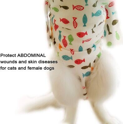 ​Yizhi Miaow Professional Recovery Suit for Abdominal Wounds and Skin Diseases,E-Collar Alternative for Cats and Dogs, After Surgery Wear, Recommended by Vets; Pattern Name: Fish; Size: M