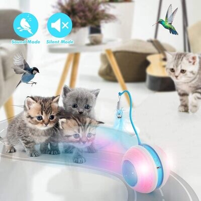 Interactive Cat Ball Toys with Bird Sound, Led Light, Detachable Protective Rubber Shell, USB Charging, Automatic 360° Rolling, 2 Feathers &amp; Bell, Robotic Cat Moving Toys for Indoor Cats