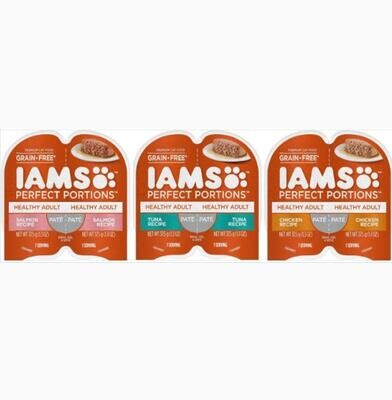 *IAMS PRE-MIXED FIXED [8 OF EACH FLAVOUR]​ IAMS Perfect Portions Healthy Grain Free Wet Cat Food, CHICKEN|SALMON|TUNA, 12 Twin Packs; (24 Servings); (works out as $14.91 per Twin Tray)