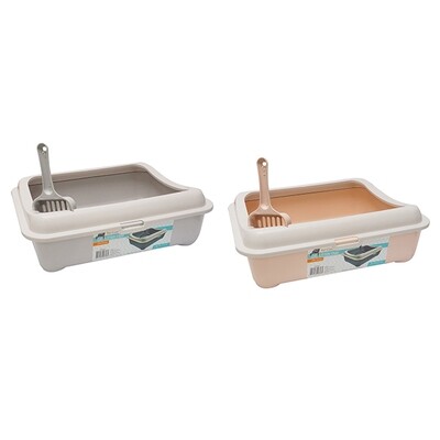 *CAT LITTER TRAY W/SCOOP SMALL ASST; SIZE: 31x27x40 CM [12.4" x 10.8" x 16"] - SMALL LITTER TRAY W/RIM AND SCOOP FOR KITTENS &amp; SMALL CATS; **(BETTER SUITED TO KITTEN SIZE)**