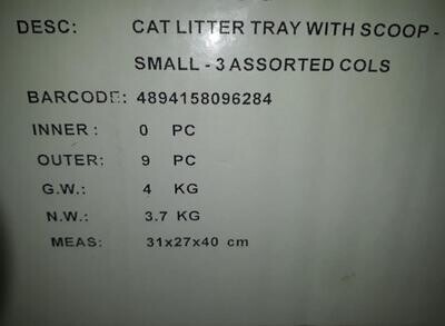 *CAT LITTER TRAY W/SCOOP SMALL ASST; SIZE: 31x27x40 CM [12.4" x 10.8" x 16"] - SMALL LITTER TRAY W/RIM AND SCOOP FOR KITTENS &amp; SMALL CATS; **(BETTER SUITED TO KITTEN SIZE)**