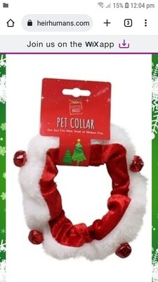 **CHRISTMAS PET COLLAR WITH NUTBELLS; 2 Designs Velveteen w/Plush Trim &amp; 4pc RED Nutbells OR Velveteen w/ Plush Trim &amp; 4pc GOLD Nutbells; Velcro-Sticky Tab Closure; ONE SIZE: MED/LARGE (Cat) /SM (Dog)
