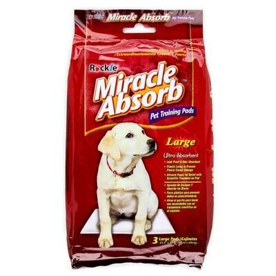 Rockie Miracle Absorb Pet Training Pads - Large 23.5"x23.5" (60cm x 60cm) / Pack of 3 Pads - **Great For Kittens/Cats Too!
