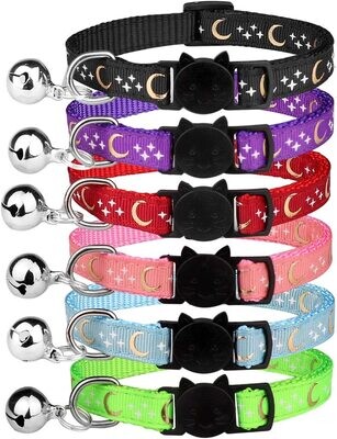 ** GLOW-IN-THE-DARK-STARS 1 PC Breakaway Cat Collars with Bell, Golden Moon, Glowing Star in The Dark for Cat &amp; Kitten [STARS Glow in the Dark]