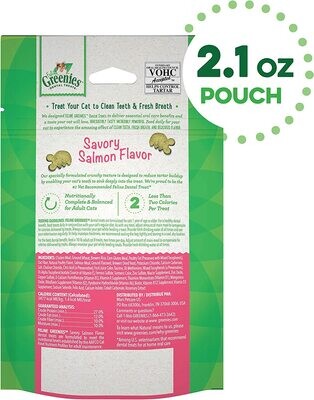 FELINE GREENIES Adult Natural Dental Care Cat Treats, Savory Salmon Flavor, 2.1 oz. Pouch