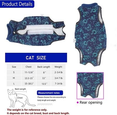 kzrfojy Cat Surgery Recovery Suit Cat Onesie for Cats After Surgery for Surgical Abdominal Wound Or Skin Diseases E-Collar Alternative Wear Cat Neutering Bodysuit Wear (Dark-Blue-M); MEDIUM