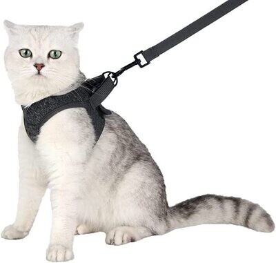 **Heywean Cat Harness and Leash - Ultra Light Escape Proof Kitten Collar Cat Walking Jacket with Running Cushioning Soft and Comfortable Suitable for Puppies Rabbits (L, Grey); Size: LARGE