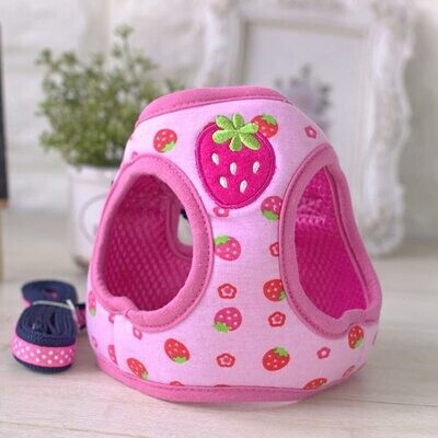 Stock Show Small Pet Summer Spring Cute Cartoon Harness Vest &amp; Matching Polka Dots Lead Leash Set Breathable Soft Mesh Padded Adjustable Chest Strap Harness for Kitten,Small Animal, Pink- L STRAWBER
