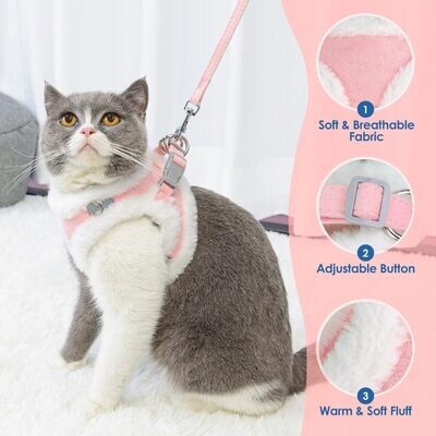 SlowTon Cat Harness and Leash Set, PLUSH Edge Escape Proof Adjustable Cat Vest Harness for Walking, Easy Control Pet Harness with Reflective Strap for Cat, Kitten, Puppy (Pink,S) - SMALL