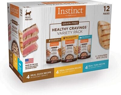 Instinct Healthy Cravings Grain Free Recipe Variety Pack Natural Wet Cat Food Topper by Nature's Variety, 3 oz. Pouches (Pack of 12); Flavor Name: Variety Duck, Chicken, Tuna ($20 per pouch)