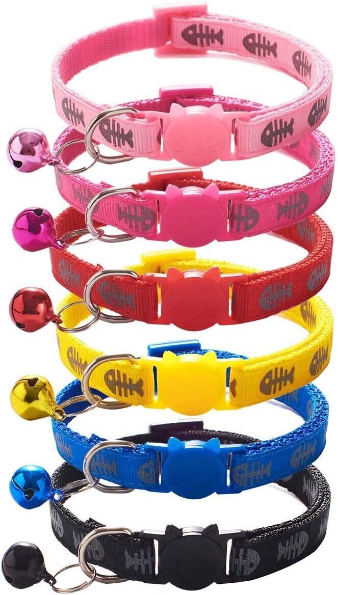 ** XPangle Breakaway Cat Collar with Bell, Nylon Kitty Collars Mixed Colors Kitten Collars 7.5-12in (Fishbone)