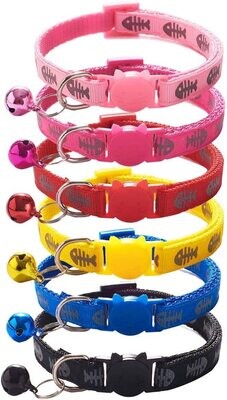 ** XPangle Breakaway Cat Collar with Bell, Nylon Kitty Collars Mixed Colors Kitten Collars 7.5-12in (Fishbone)
