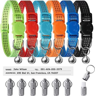 ** LLHK Reflective Cat Collars & Name Tags (Cylinder), Breakaway Safety Kitten Collar with Bell, Adjustable 7''-12'',for Girl Male Cats, Personalized ID Tag, Pet Supplies, Cat Stuff, Cat Accessories ** LLHK Reflective Cat Collars & Name Tags (Cylinder), Breakaway Safety Kitten Collar with Bell, Adjustable 7''-12'',for Girl Male Cats, Personalized ID Tag, Pet Supplies, Cat Stuff, Cat Accessories
