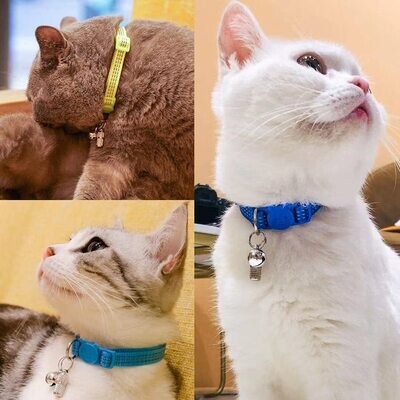 ** ​LLHK Reflective Cat Collars &amp; Name Tags (Cylinder), Breakaway Safety Kitten Collar with Bell, Adjustable 7''-12'',for Girl Male Cats, Personalized ID Tag, Pet Supplies, Cat Stuff, Cat Accessories