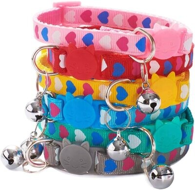 ** XPangle Love Breakaway Cat Collar with Bell, Nylon Kitty Collars Mixed Colors Kitten Collars 7.5-12in (Love)