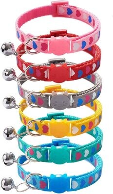 ** XPangle Love Breakaway Cat Collar with Bell, Nylon Kitty Collars Mixed Colors Kitten Collars 7.5-12in (Love)