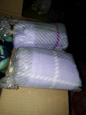 *Fleece BABY/KITTEN (SMALL) Blanket - LAVENDER With Pink/White/Grey Pattern