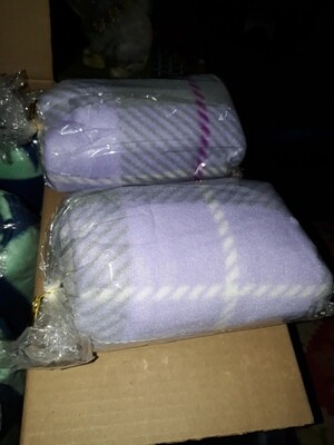 *Fleece BABY/KITTEN (SMALL) Blanket - LAVENDER With Pink/White/Grey Pattern