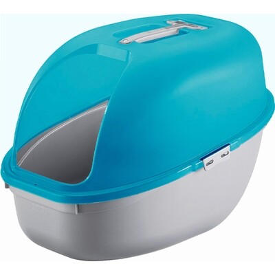 **RIMAX HOODED​ CAT LITTER BOX BLUE &amp; GREY; Dimensions: 23.6″ x 15.9″ x 15.9″ - Scoop Included - BLUE &amp; GREY (SOLID Colour - Not Transparent)