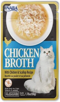INABA Grain-Free Chicken Broth Side Dish/Complement/Topper/Treat for Cats with Vitamin E, Eight 1.76 Ounce Pouches, Chicken and Scallop Recipe; 8 Pouches; Flavor Name: Chicken and Scallop Recipe