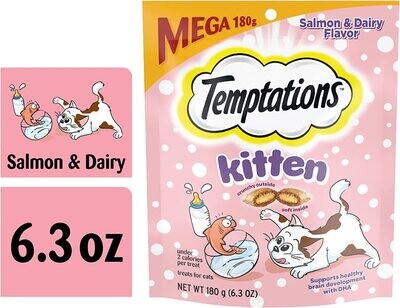 Temptations MEGA KITTEN Treats, Salmon &amp; Dairy, Crunchy and Soft Treat, 6.3 oz. (Pack of 1) MEGA PACK