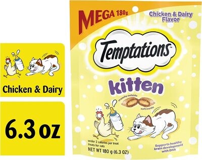 Temptations MEGA Kitten Treats, Chicken &amp; Dairy, Crunchy and Soft Treat, 6.3 oz. (Pack of 1); MEGA PACK