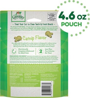 FELINE GREENIES MEGA PACK Adult Natural Dental Care Cat Treats, CATNIP Flavor, 4.6 oz. Pouch