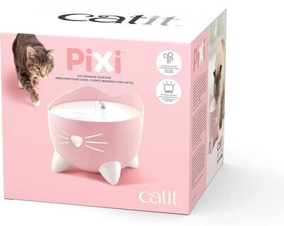 * Catit PIXI Drinking Fountain – Cat Water Fountain with Triple Filter and Ergonomic Drinking Options, Pink