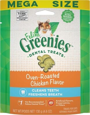 FELINE GREENIES MEGA PACK Adult Natural Dental Care Cat Treats, Oven Roasted Chicken Flavor, 4.6 oz. Pouch