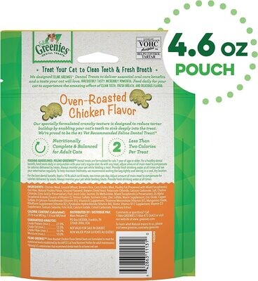 FELINE GREENIES MEGA PACK Adult Natural Dental Care Cat Treats, Oven Roasted Chicken Flavor, 4.6 oz. Pouch
