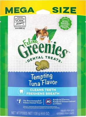 FELINE GREENIES MEGA PACK Adult Dental Cat Treats, Tempting Tuna Flavor, 4.6 oz. Pouch