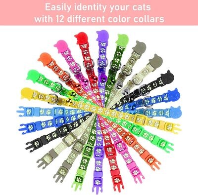 **GAMUDA Cat Collars Breakaway - Super Soft Nylon Cat Collar – Pet Collars - Colorful Adjustable Safety Kitten Collars with Bell, Reflective Paw Print - Collar for Cat; Size: 7''-10''