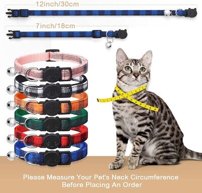 **Classic Plaid Cat Collars with Bells - Breakaway Kitten Collar and Adjustable 7-12in,Cute Kitty Collar for Girl Boy Cats, Pet Gifts, Accessories, Supplies, Stuff; Brand: Extodry; Size: 7''-12''