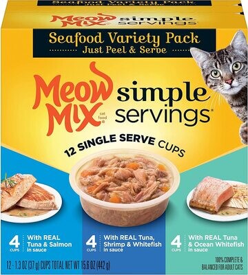 Meow Mix Simple Servings Wet Cat Food, Seafood Variety Pack, 1.3 Ounce Cup (Pack of 12); Flavor Name: Variety Pack: Seafood