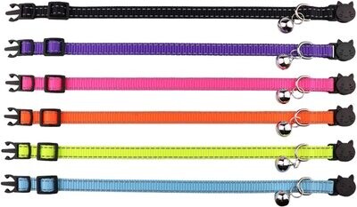 **Stpiatue Reflective Breakaway Cat Collars with Bell Safety Buckle Nylon Adjustable Kitten Collars; Bright Colours