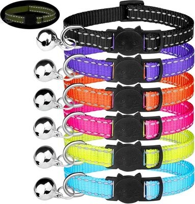 **Stpiatue Reflective Breakaway Cat Collars with Bell Safety Buckle Nylon Adjustable Kitten Collars; Bright Colours
